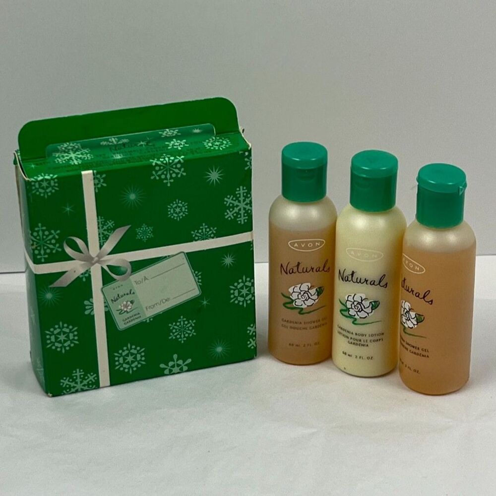 Avon Naturals Gardenia 3pc Gift Set 2oz body lotion, two 2oz Shower/bath gel NIB